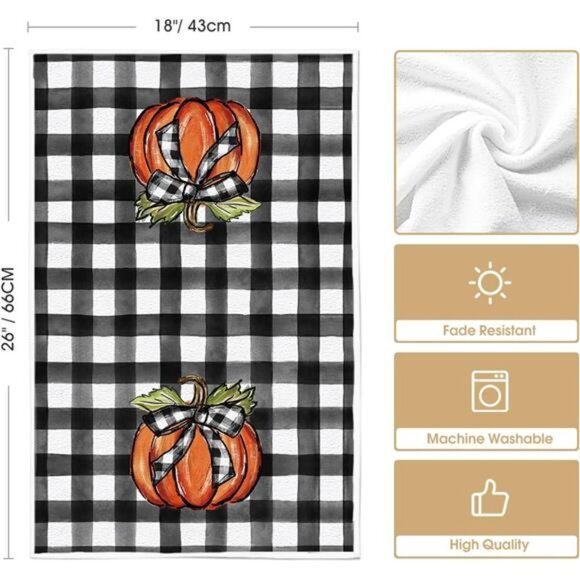 Artoid Mode Buffalo Plaid Truck Hello Pumpkin Fall Kitchen Towels Dish Towels, - Picture 3 of 7